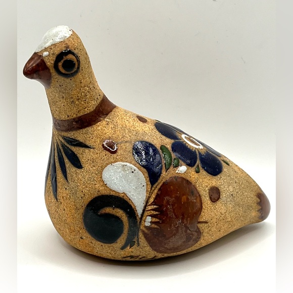 Tonala Other - Tonala Pottery Mexican Folk Art Hand Painted Bird Figurine Floral Design 5x3x4"